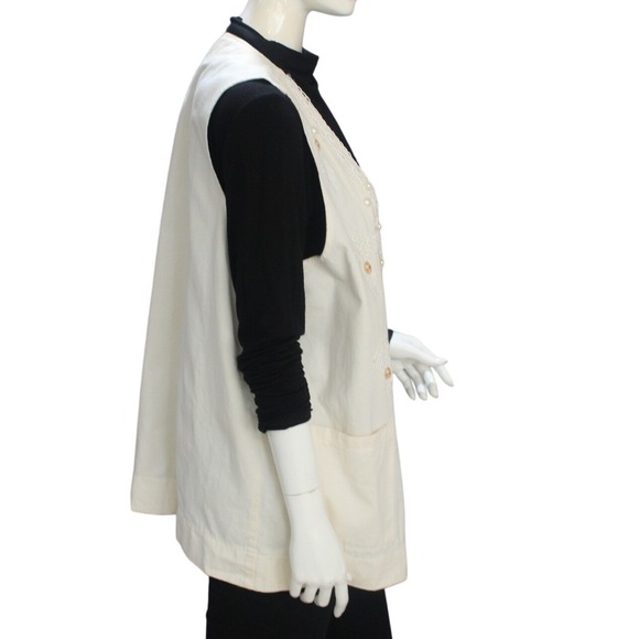 Frans Cream Cotton Vest Lace Pearl Detail Cottagecore Boho Y2K Size L - Picture 4 of 11